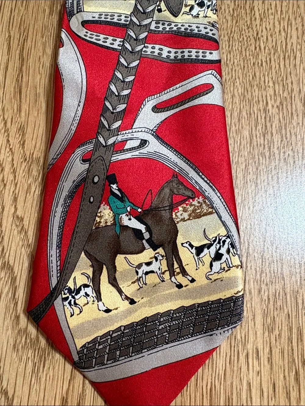 Paco Rabanne 💯 % silk Red Equestrian Print Men’s Tie